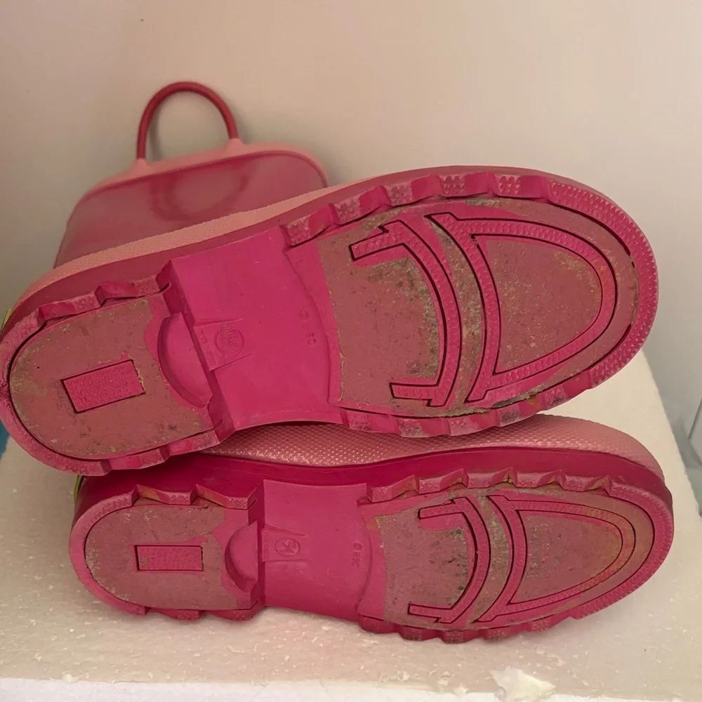 Kids Pink Waterproof Rain Boots with Pull Handles